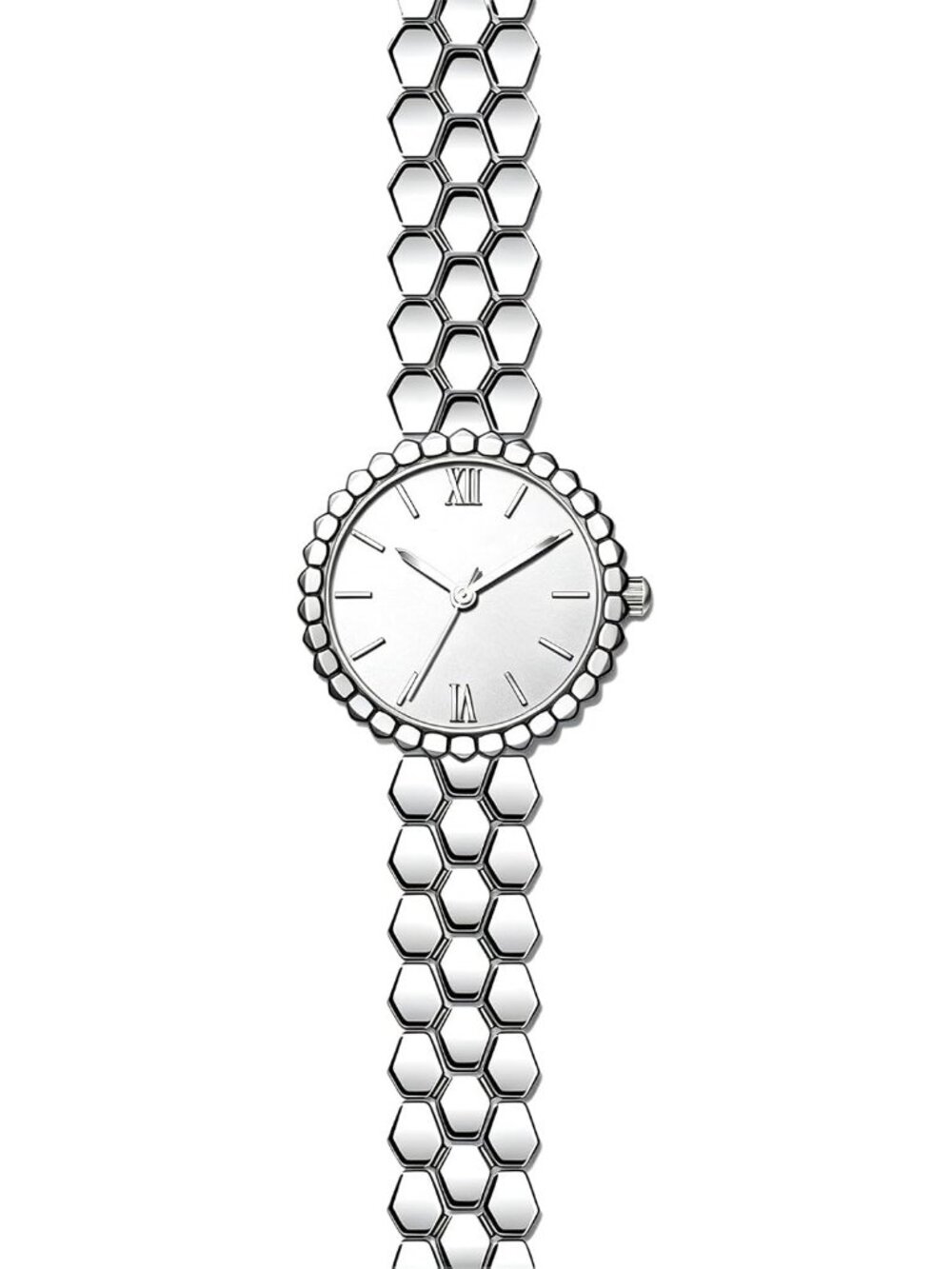 Women's Silver White Bracelet Analog Waterproof Stainless Steel Band Watch